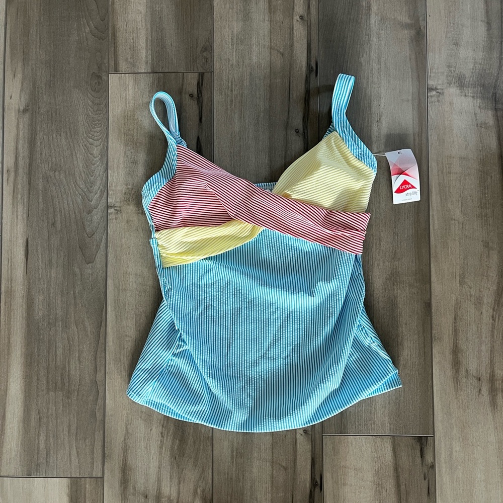 Lands' End Striped Tankini swim Top with Blue, Yellow and Red